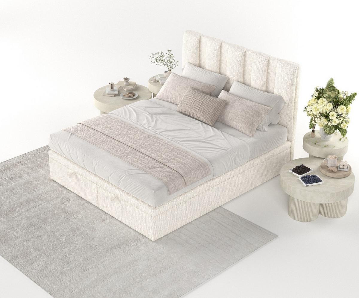 POLSTERBETT Orta mit Stauraum 180/200 cm Creme im Alta Stoff - Creme/Schwarz, Holz/Holzwerkstoff (180/200cm) - AltaBeds
