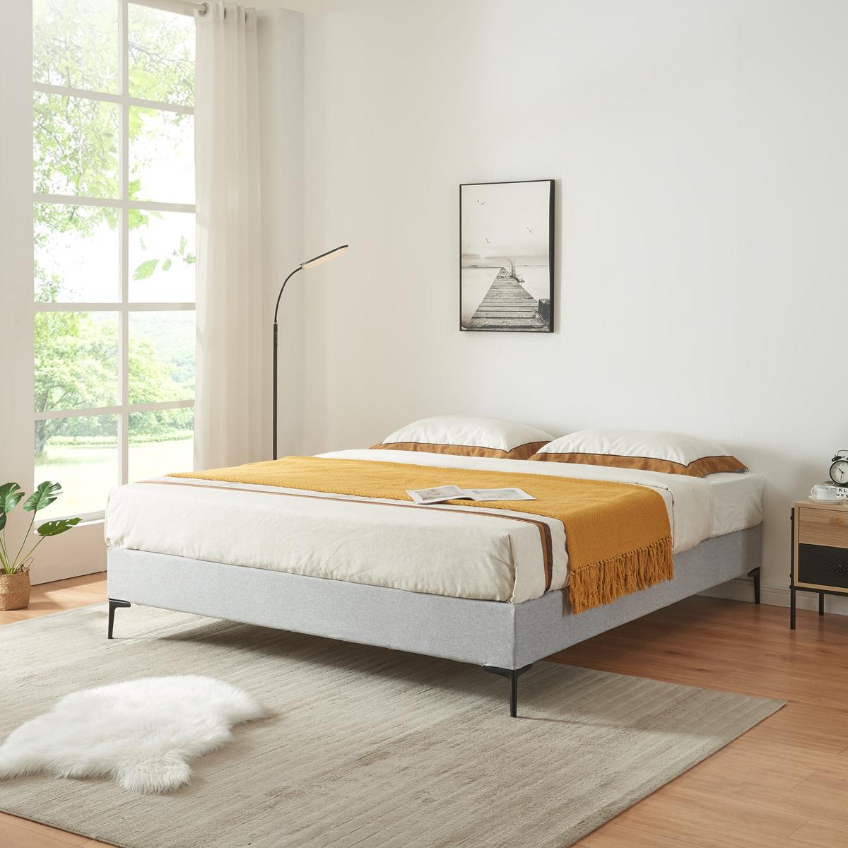 BETTRAHMEN Lilla - Hellgrau, Holzwerkstoff/Textil (160/200cm) - [en.casa]