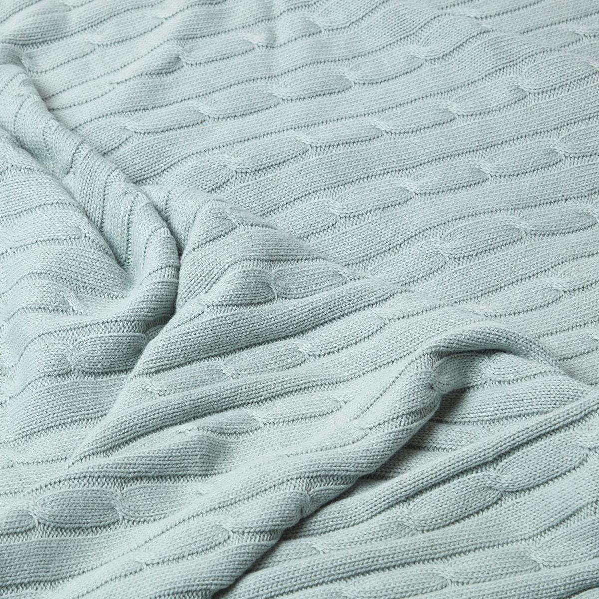 STRICKDECKE 150/200 cm, Baumwolle mit Zopfmuster - Pastellblau, Textil (150/200cm) - Homescapes