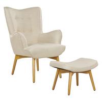 SESSEL Helles Beige mit Hocker Vejle - Beige/Creme, Textil (81/100/78cm) - Beliani