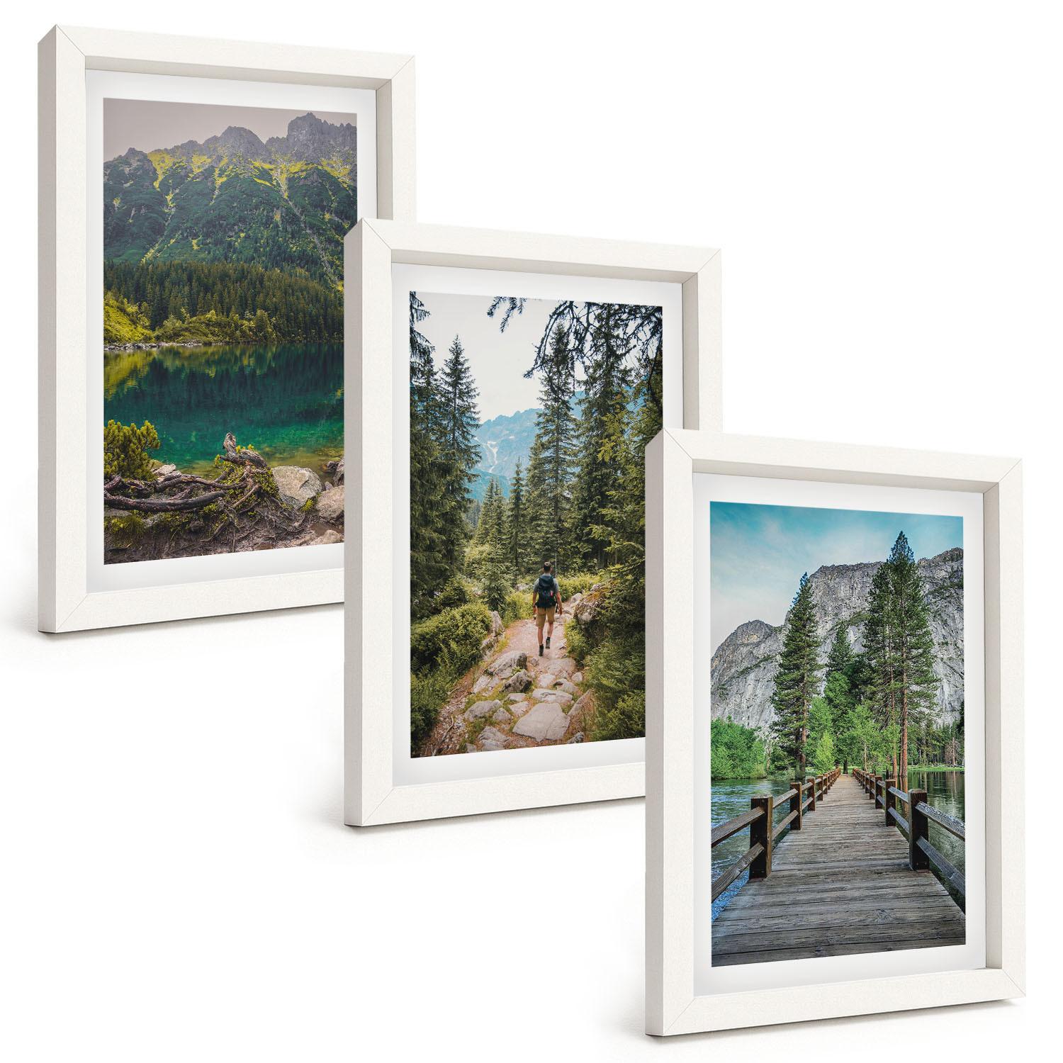 BILDER SET 3er Set - 20x30 cm Weißer Rahmen - Berge, Seen, Wälder, Wege - Weiß, Kunststoff (20/30cm) - TULUP