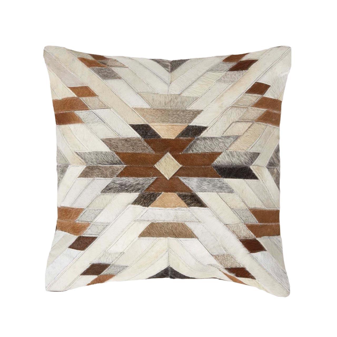 PATCHWORK-KISSEN Fell & Leder 45/45 cm Ethno-Muster - Multicolor, Leder/Textil (45/45cm) - Homescapes