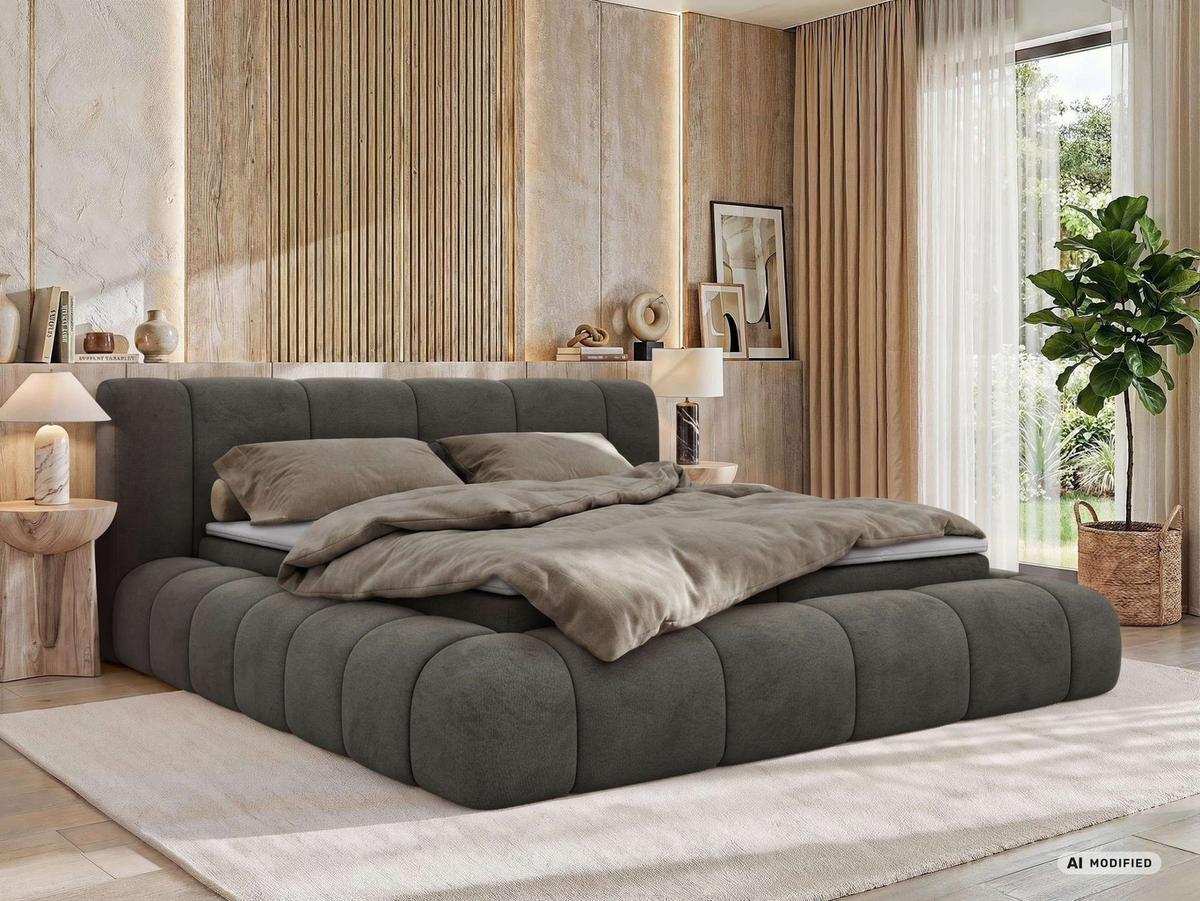 BOXBETT NUBEA 200/200 - Dunkelgrau Velvet - Topper T25 - H4 - Dunkelgrau/Schwarz, Kunststoff/Textil (200/200cm) - MKS