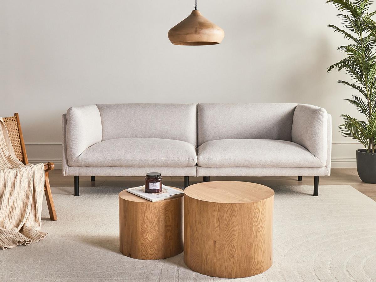 3-SITZER-SOFA Stoff Hellbeige Vorgod - Beige, Textil (221/76/84cm) - Beliani