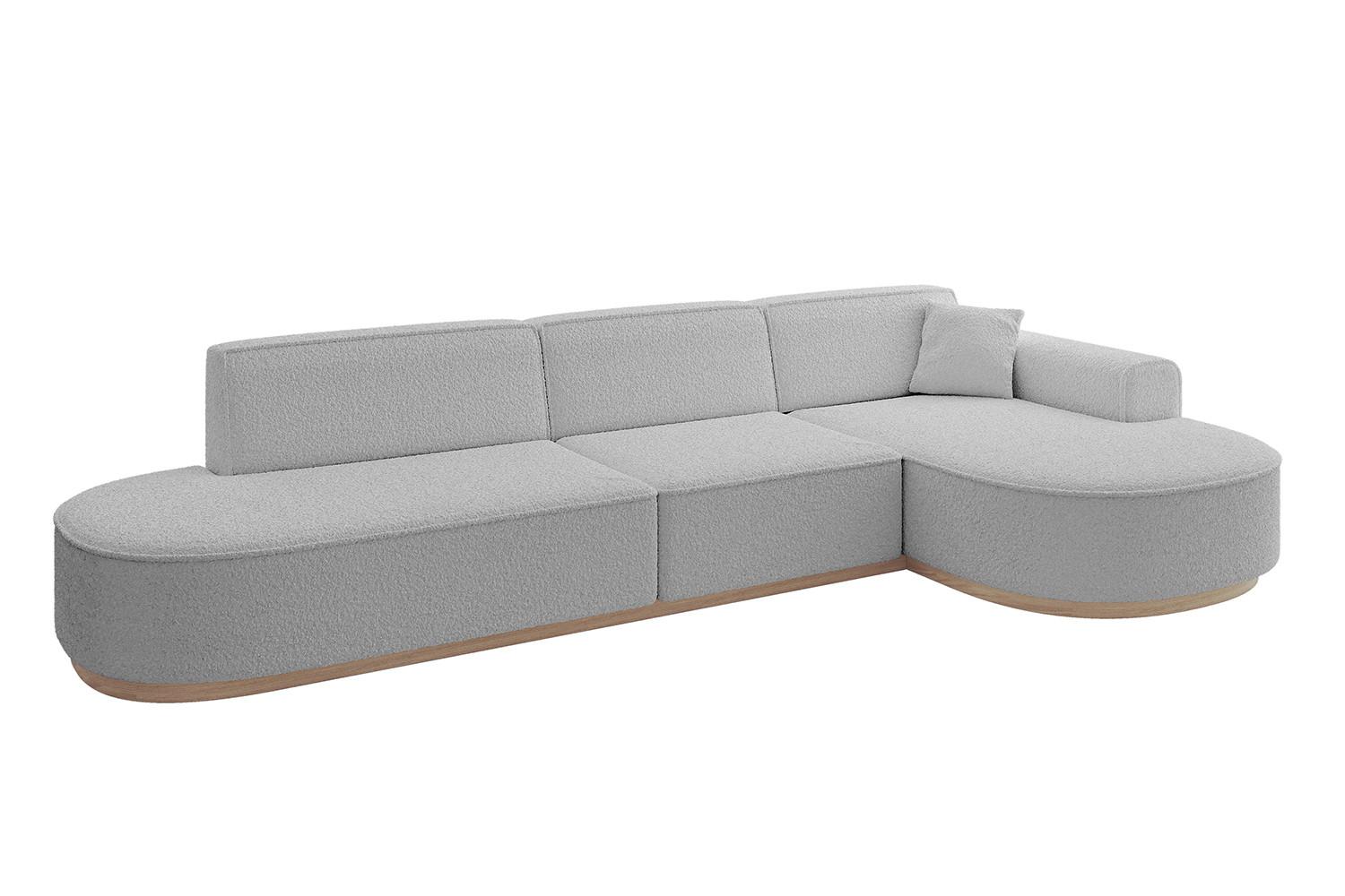 ECKSOFA Ottomane Rechts MARI-L2-v1 - 328x171x83 cm Hellgrau Bouclé - Hellgrau, Holzwerkstoff/Textil (171/328cm) - ALTDECOR