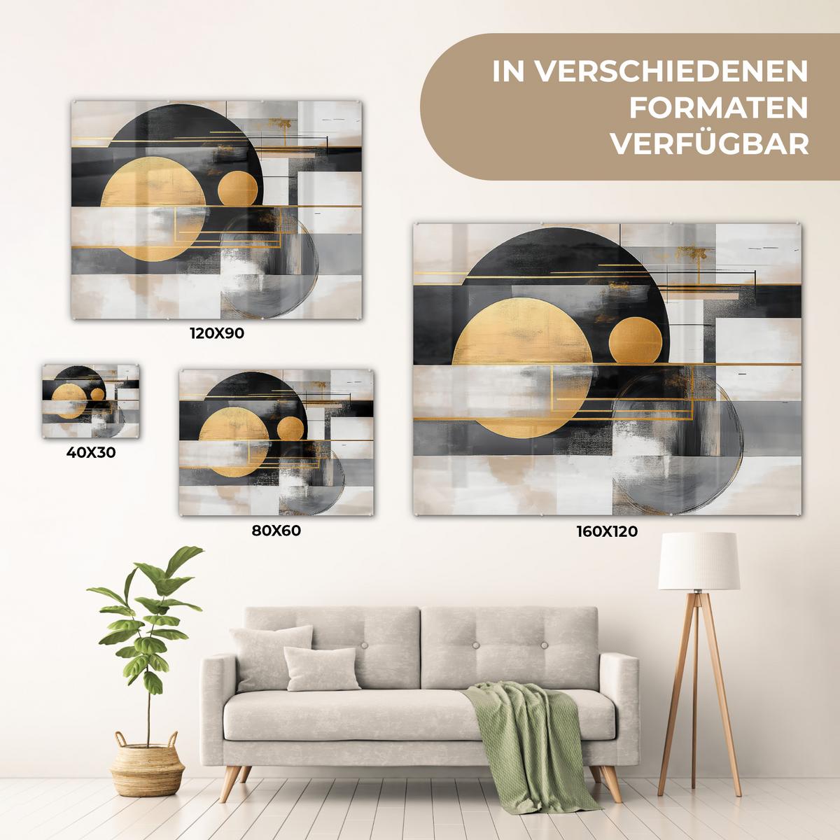 ACRYLGLASBILD Abstrakt - Gold - Silber - Formen - Ästhetisch - Modern 80x60 cm - Goldfarben, Glas (80/60cm) - MuchoWow