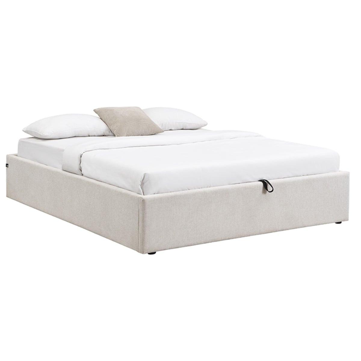 BETT mit Bettkasten 140 x 190 cm aus meliertem Stoff 150/36,50/204 cm - Beige, Holz (190/140cm) - Calicosy