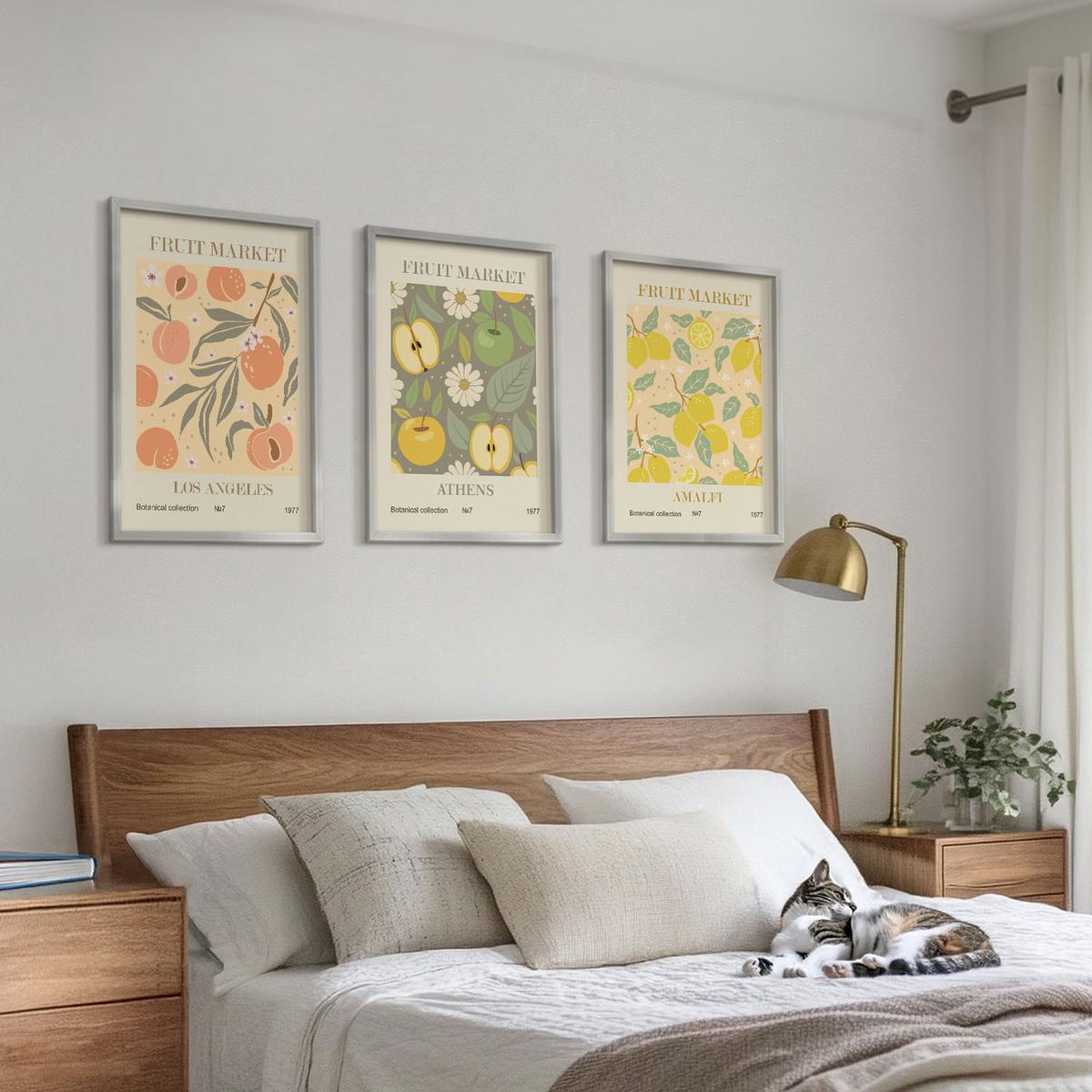BILDER SET 3er Set - 40x60 cm Silberner Rahmen - Retro-Poster mit Fruchtmustern - Silberfarben, Kunststoff (40/60cm) - TULUP