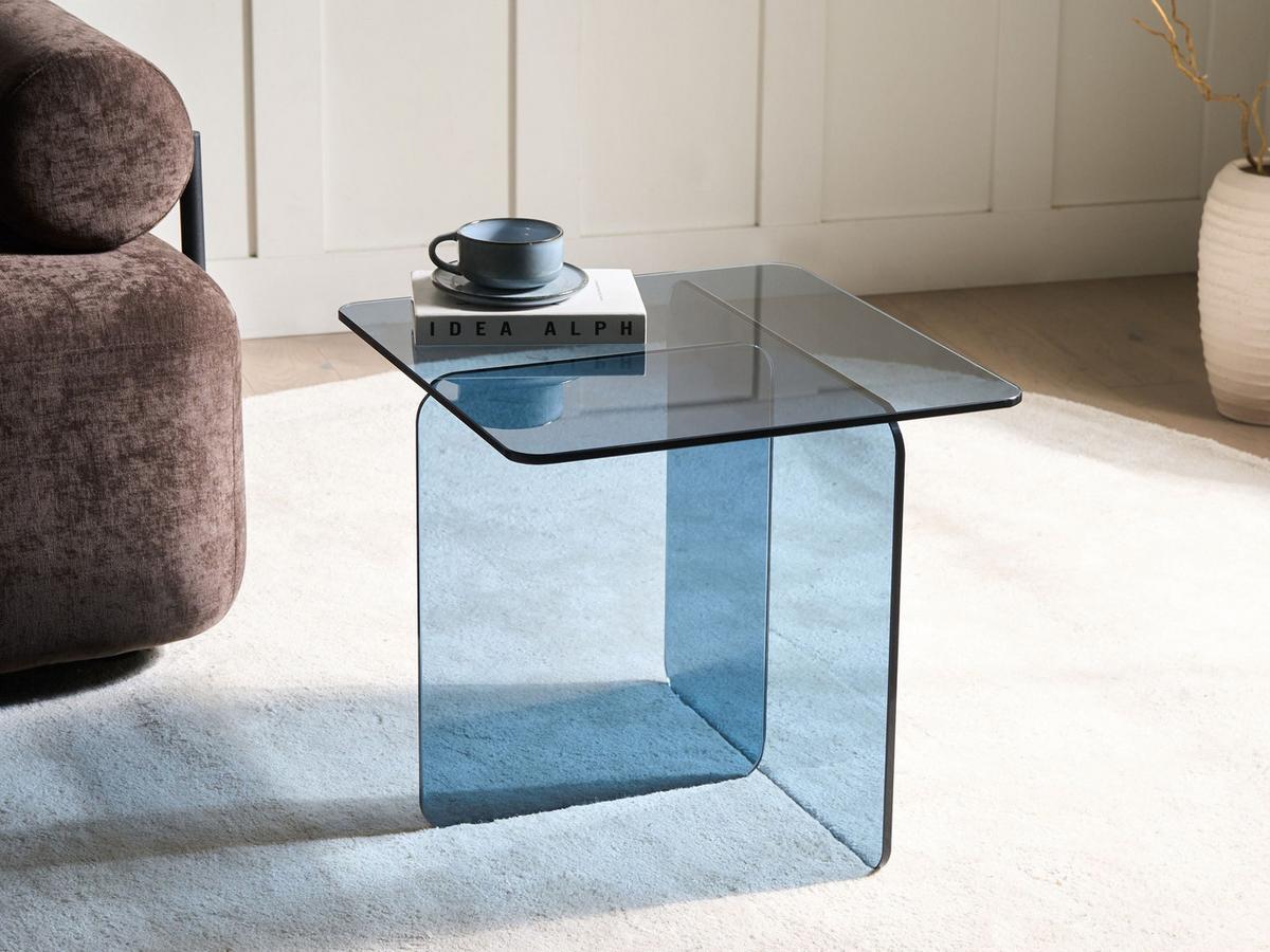 BEISTELLTISCH Sicherheitsglas Blau Amisk - Blau, Glas (50/50/46cm) - Beliani