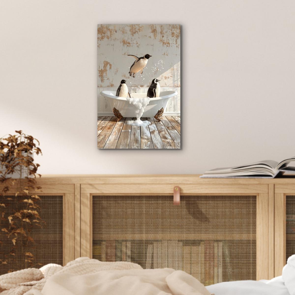 METALLBILD Vintage - Pinguin - Badewanne - Schaumstoff 20x30 cm - Schwarz, Metall (20/30cm) - MuchoWow