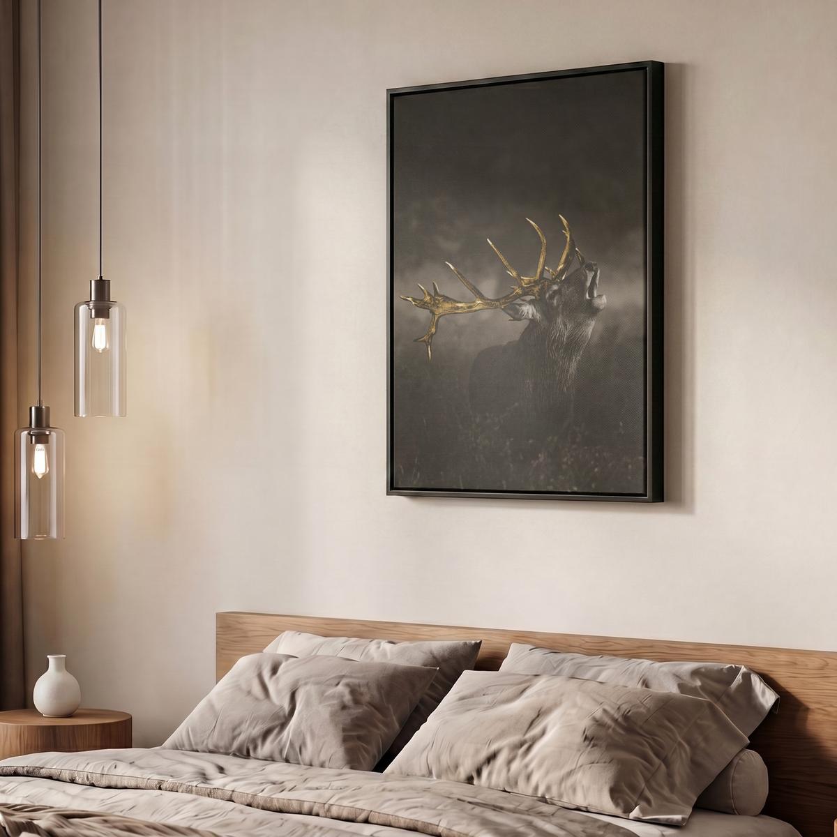 LEINWAND Bilder mit Rahmen - Rotwild - Schwarz - Gold - 60x80 - Braun, Textil (60/80cm) - MuchoWow