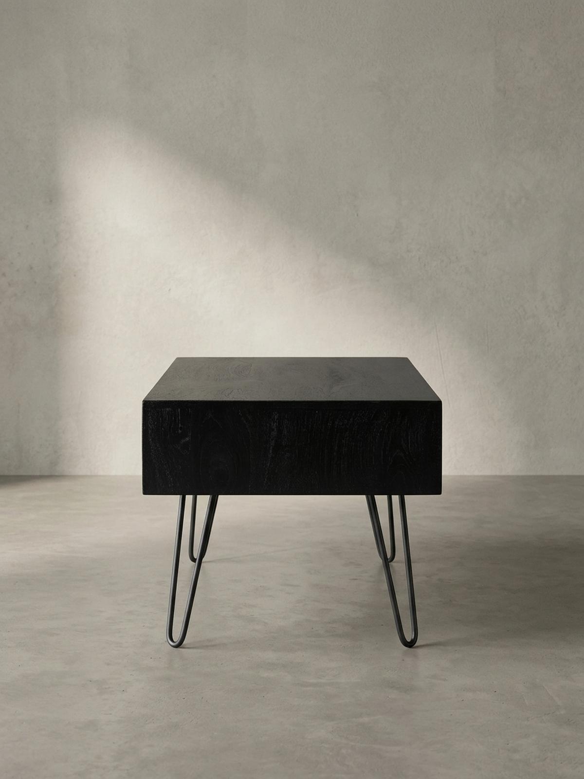 COUCHTISCH Mango Massivholz Metall 100x50x40cm mit Stauraum und Haarnadelbeinen - Schwarz, Holz/Metall (50/100/40cm) - KADIMA DESIGN