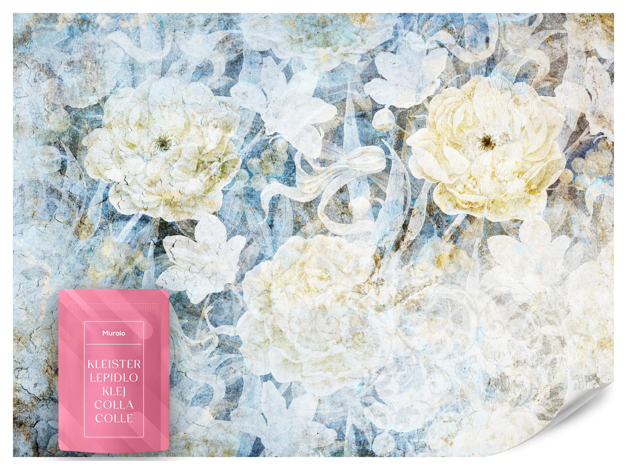 FOTOTAPETE Blumen Abstraktion Vintage Stil 200x140 - Blau/Gelb, Papier (200/140cm) - Muralo