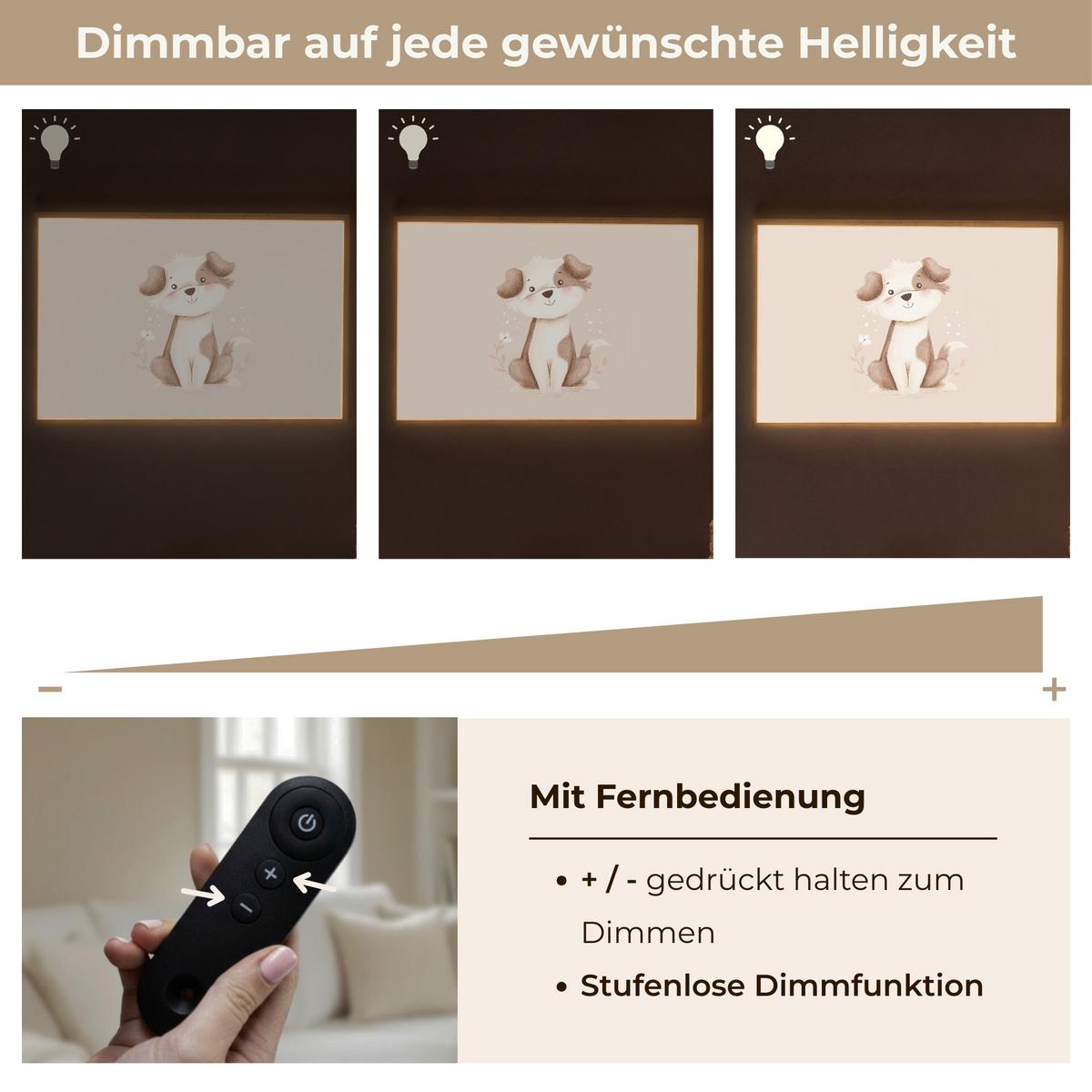 WANDLEUCHTE MIT AKKU Hund - Gefleckt - Braun 90x60 cm - Beige, Holzwerkstoff (90/60/8cm) - OnlyWow