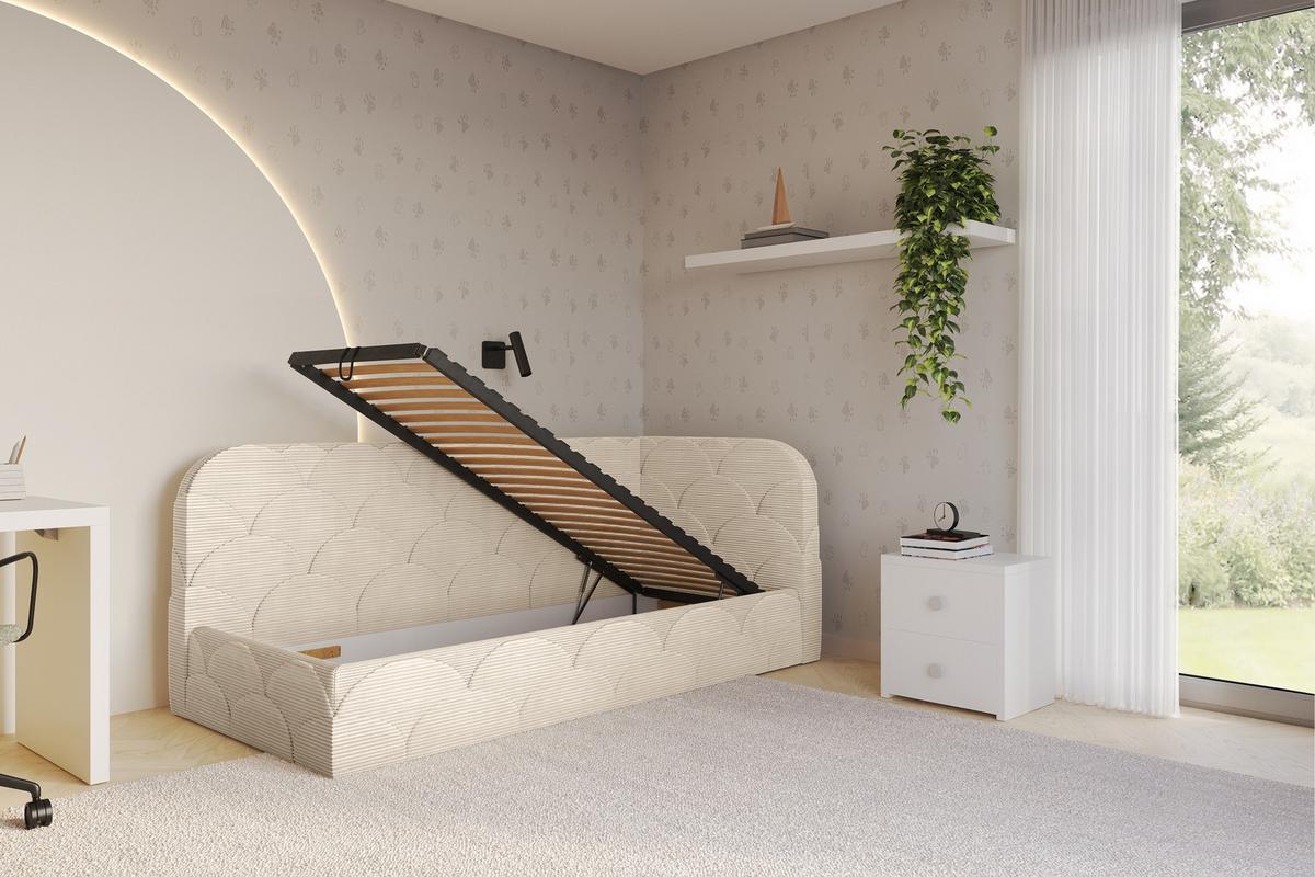 EINZELLBETT Jugendbett mit Bettkasten, Links - ELRY 80x200 Beige - Creme, Holzwerkstoff/Textil (80/200cm) - ALTDECOR