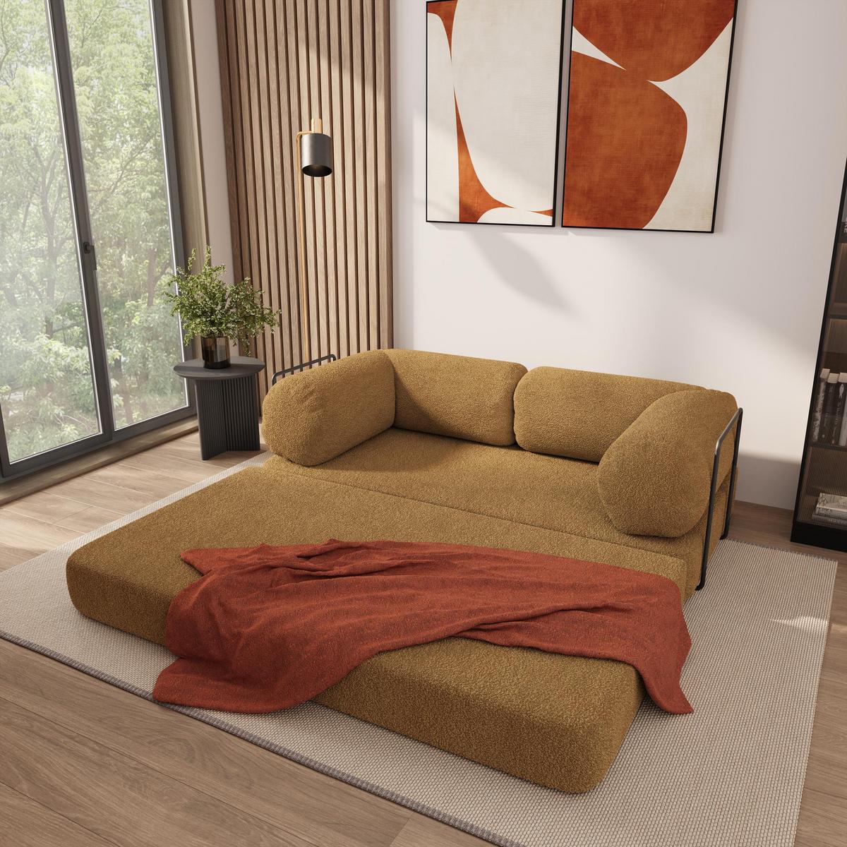 BETTSOFA EIREN aus Schaumstoff Bucle-Stoff Orange Schlaffunktion - Gelb, Textil (170/68/80cm) - MASSENO