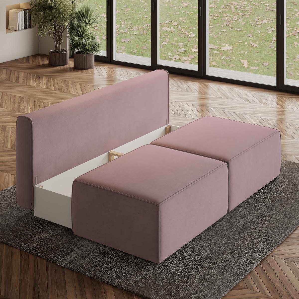 ECKSOFA VARNA M Lila Velours-Stoff mit Schlaffunktion - Lila/Grau, Holz/Kunststoff (196/158cm) - MASSENO