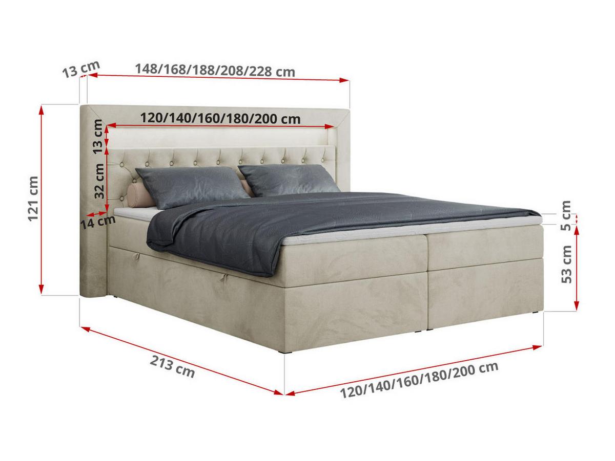 BOXBETT GOLD-6 LED 120/200 Beige Velvet - H3 - Beige, Holz/Textil (120/200cm) - MKS