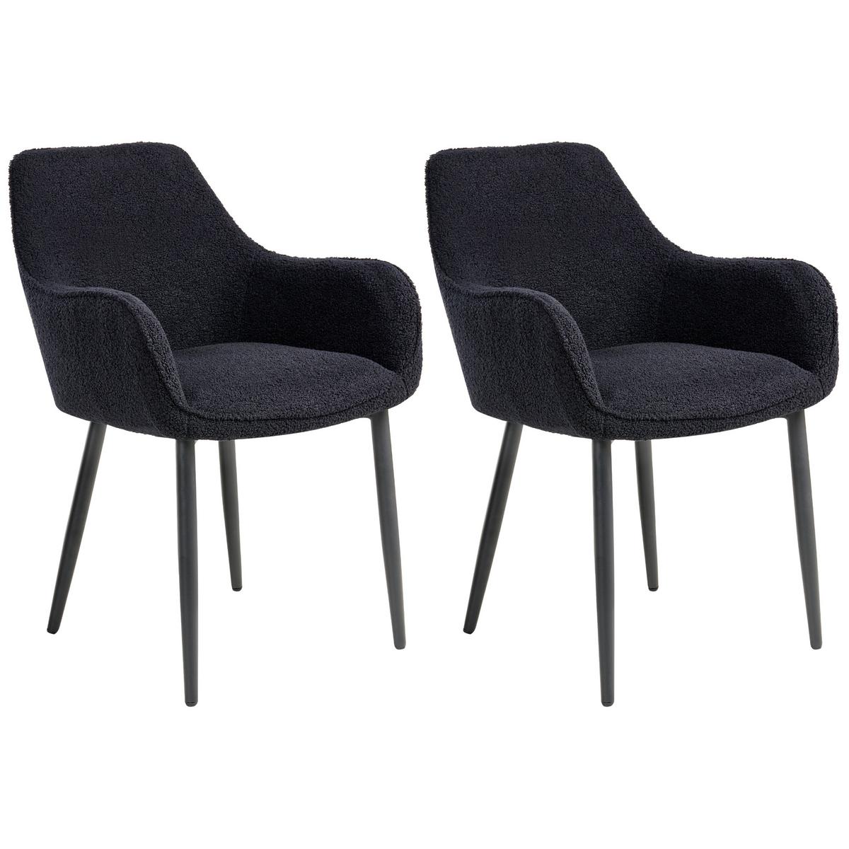 ESSZIMMERSTUHL 2er-Set Bouclé Schwarz Alden - Schwarz, Textil (59/85/61cm) - Beliani