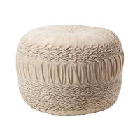 SAMT-POUF Sofia creme, plissiert in Flechtoptik, 50/50/35 cm - Creme, Textil (50/35/50cm) - Homescapes