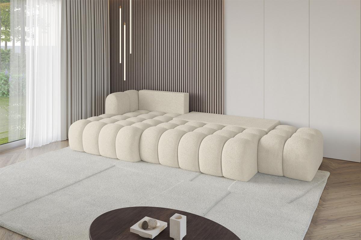 ECKSOFA mit Schlaffunktion Ottomane Links OLEA-L2 321x164x75 Creme Tissu - Creme/Schwarz, Holzwerkstoff/Kunststoff (321/164cm) - ALTDECOR
