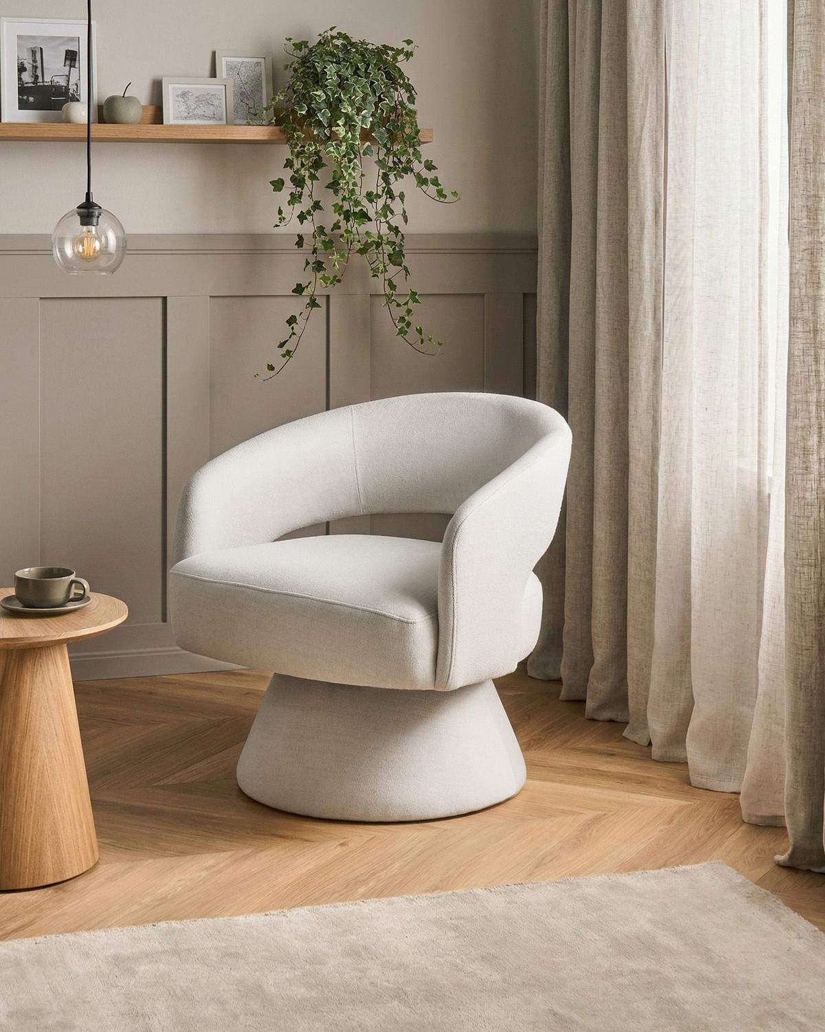 DREHSESSEL Cremeweiß Eidal - Weiß, Textil (68/71/68cm) - Beliani