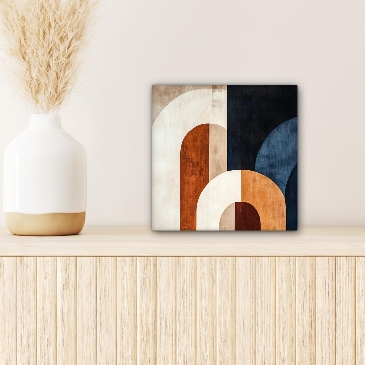 LEINWANDBILD Abstrakt - Formen - Dunkelblau Deko Wohnzimmer 20x20 cm - Cognac, Textil (20/20cm) - MuchoWow