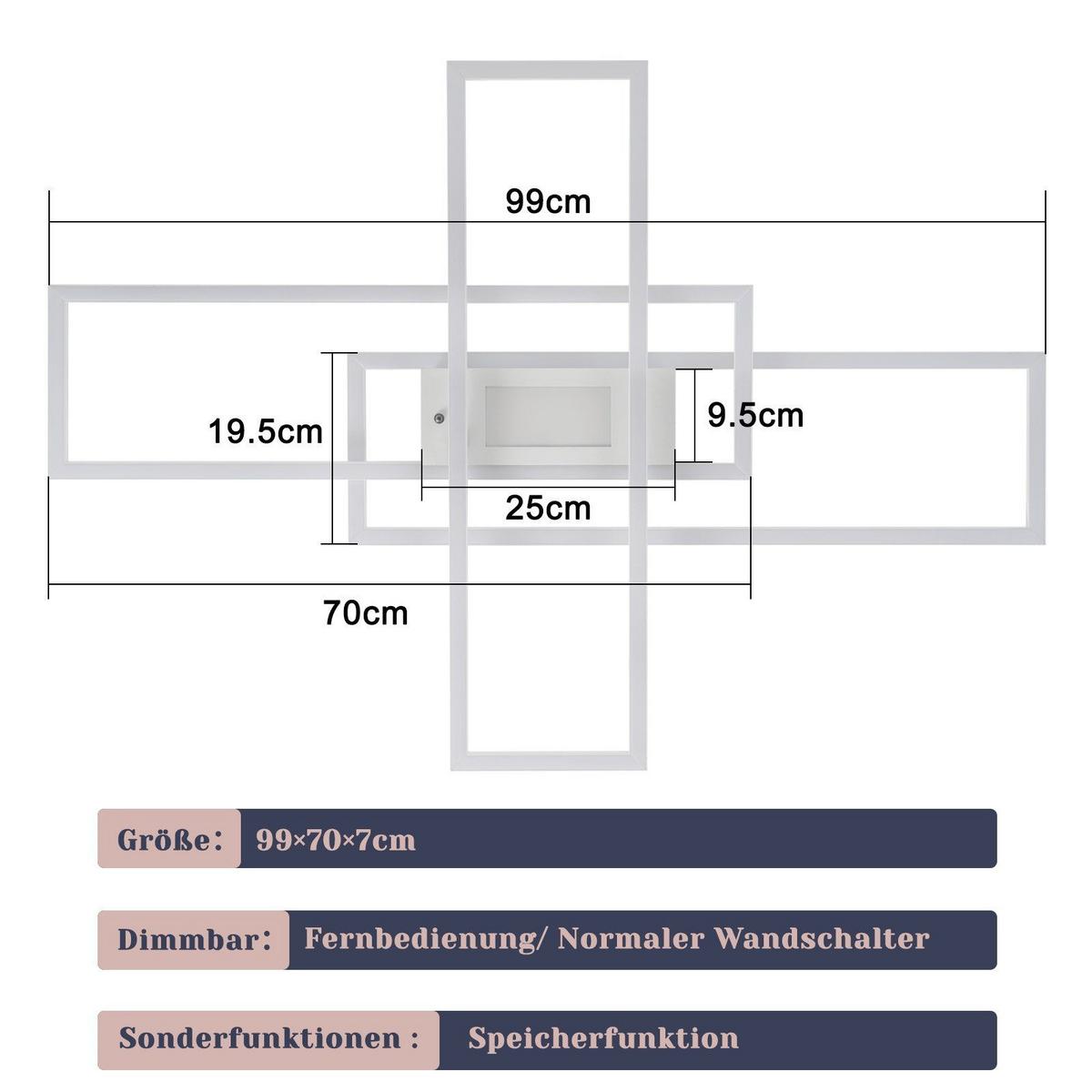 LED-DECKENLEUCHTE Lauren 99/70/7 cm - Weiß, Metall (99/70/7cm) - Nettlife