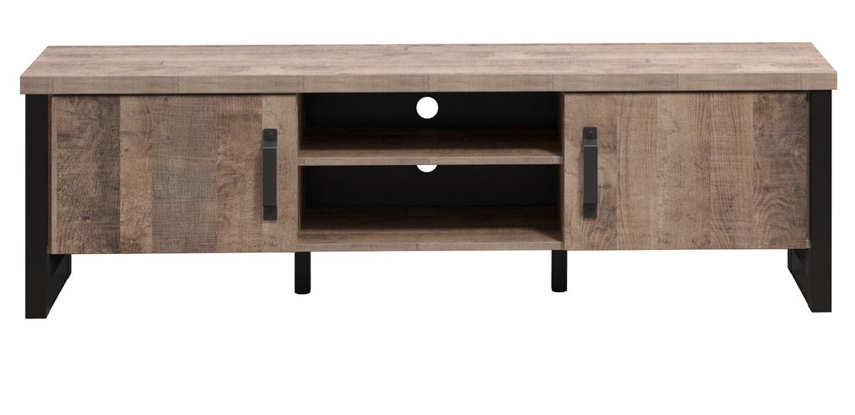TV-LOWBOARD Eiche Tabak, schwarz 166 x 50 cm, TV-Unterteil mit 6 Fächern - Eichefarben/Schwarz, Holzwerkstoff/Kunststoff (166/50/45cm) - Top.Furn
