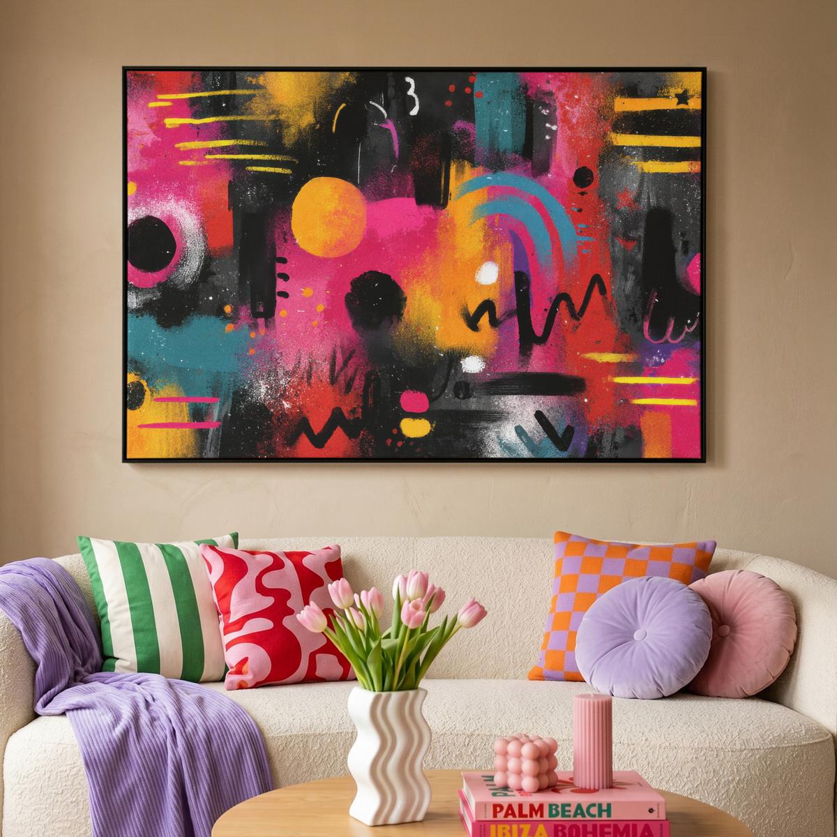 LEINWAND Bilder mit Rahmen - Farbflächen - Formen - Bunt - Abstrakt - 150x100 - Pink, Textil (150/100cm) - MuchoWow