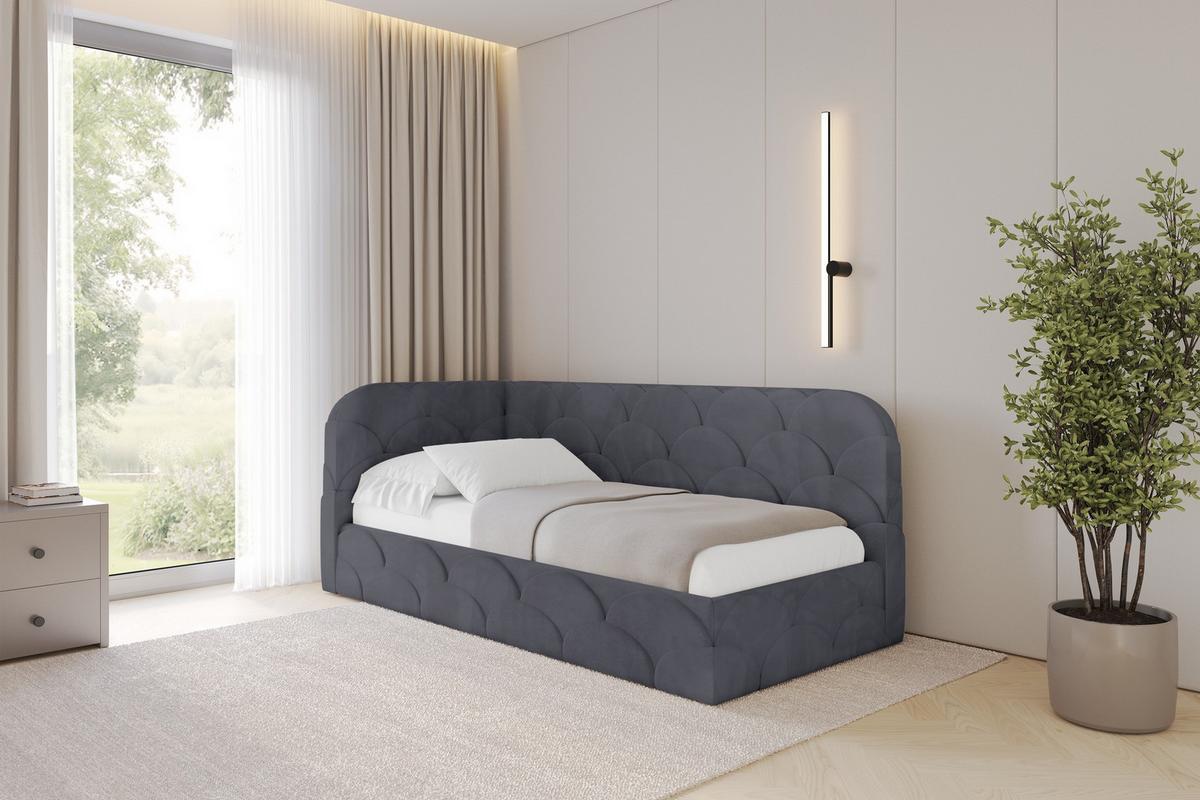 EINZELLBETT Jugendbett mit Bettkasten, Rechts - ELRY 100x200 Dunkelgrau - Titanfarben, Holzwerkstoff/Textil (100/200cm) - ALTDECOR