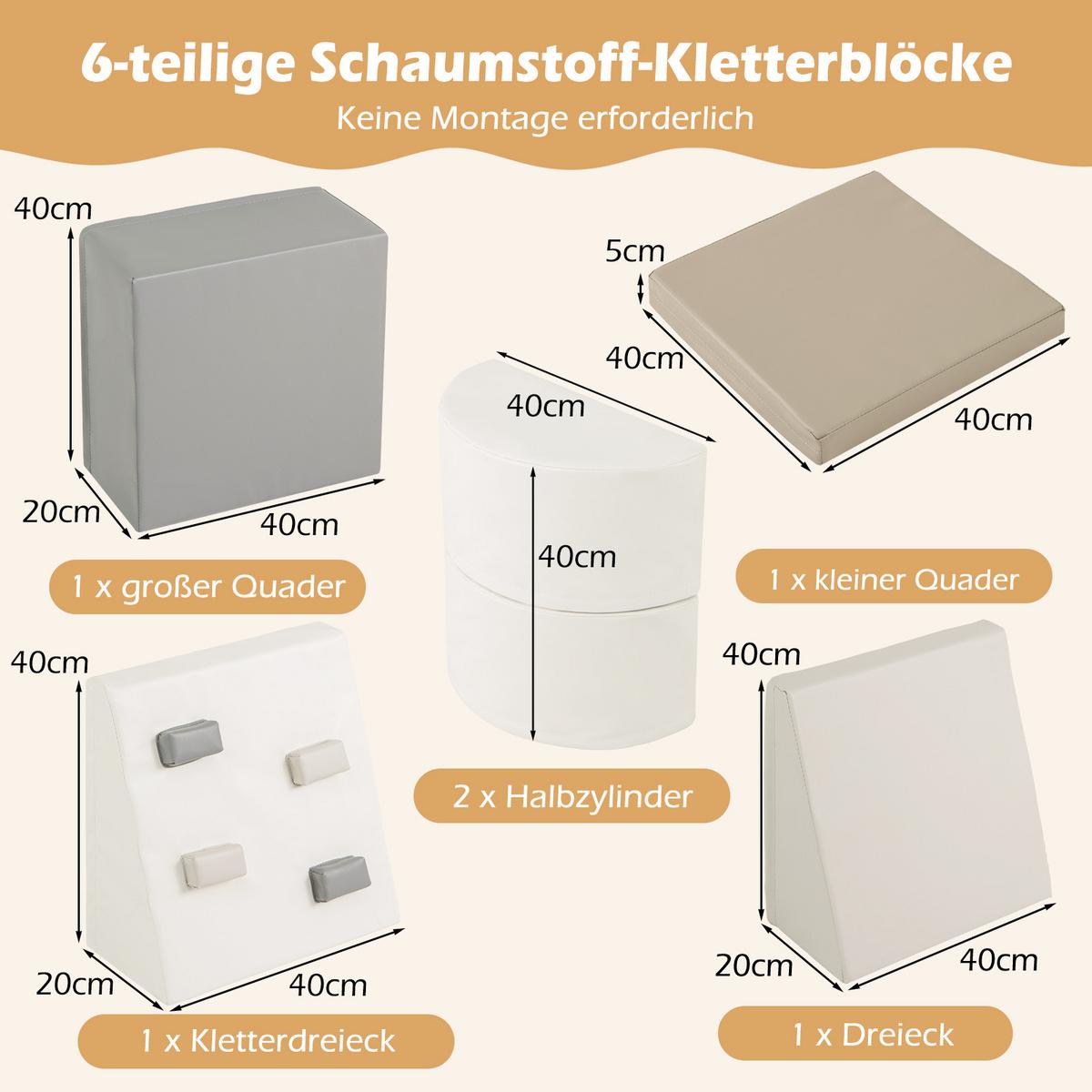 SOFTBAUSTEINE Weiß (6-teilig) - Weiß, Kunststoff (40/20/40cm) - COSTWAY