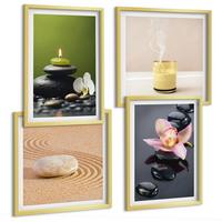 BILDER SET 4er Set - 50x50 cm & 40x60 cm Goldrahmen - Entspannende Zen-Steine für inneren Frieden - Goldfarben, Kunststoff (50/50cm) - TULUP