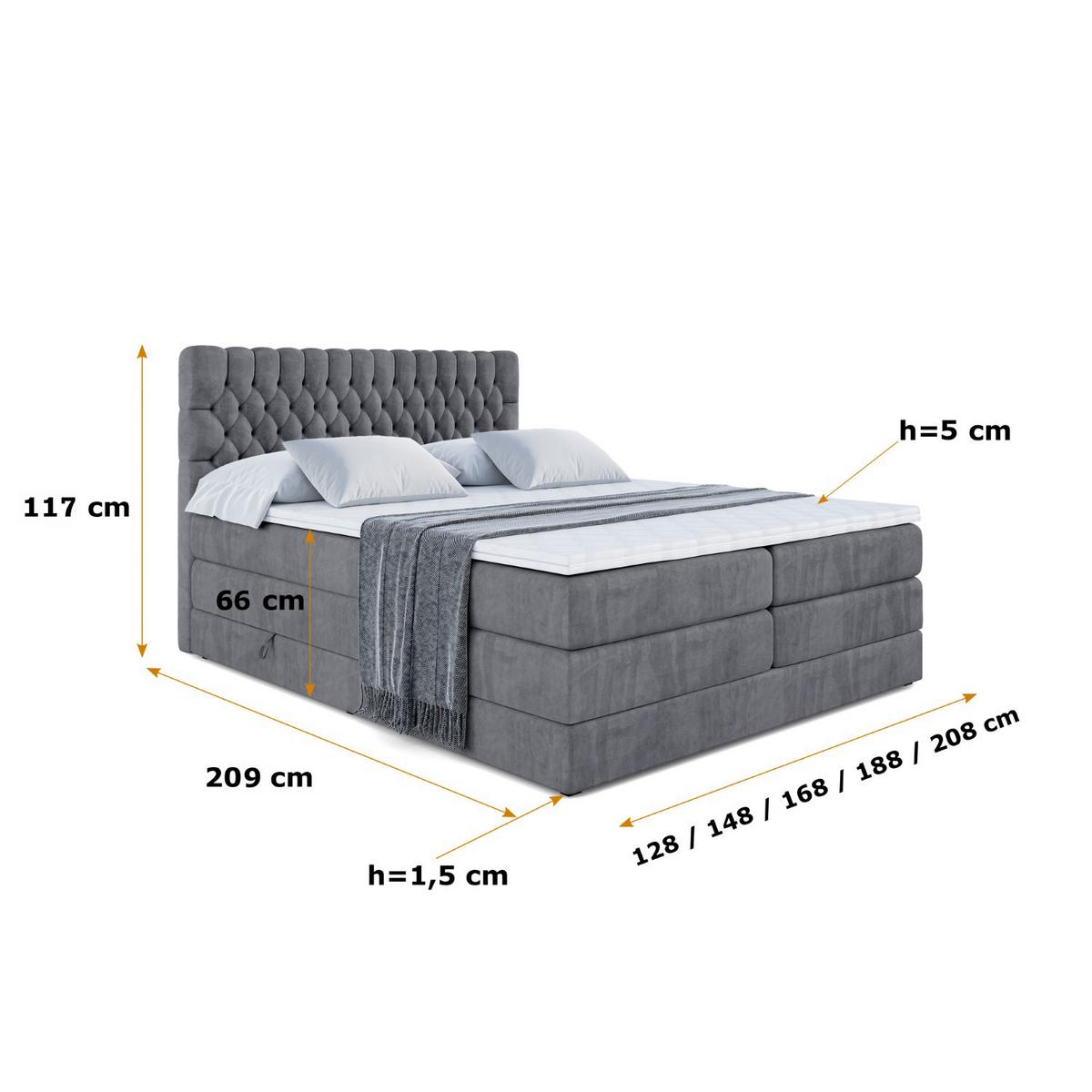 BOXSPRINGBETT SERENE KING - 180 x 200 - H3/H4 - Dunkelgrau - Dunkelgrau, Holzwerkstoff (180/200cm) - ALTDECOR