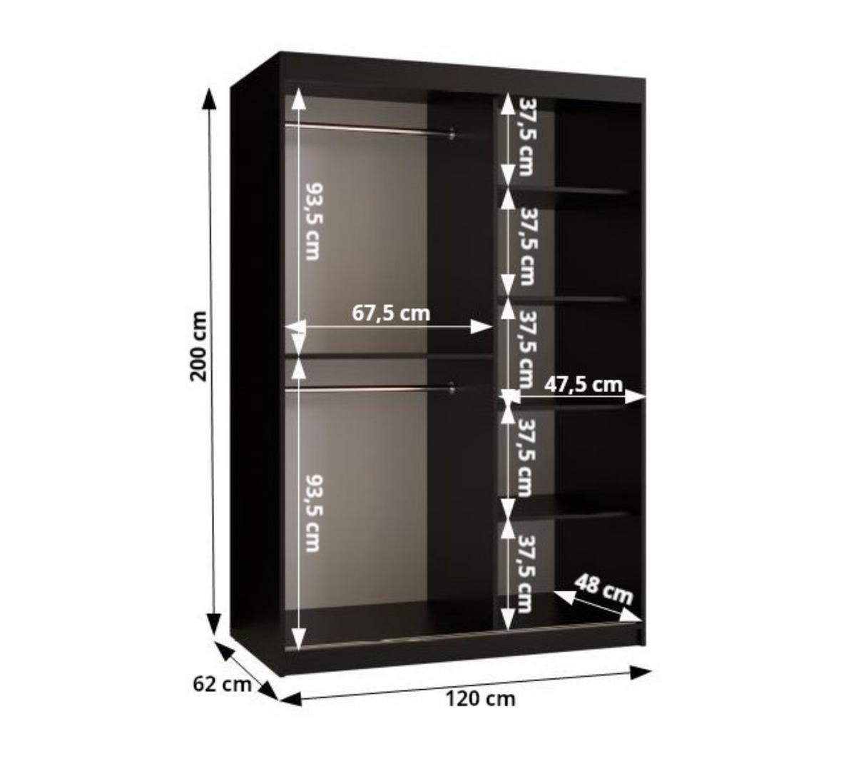 SCHIEBETÜRENSCHRANK mit Spiegel SPOTI 200/120/62 2-türig - Silberfarben/Schwarz, Holz (120/200/62cm) - MÖBEL KRYSPOL