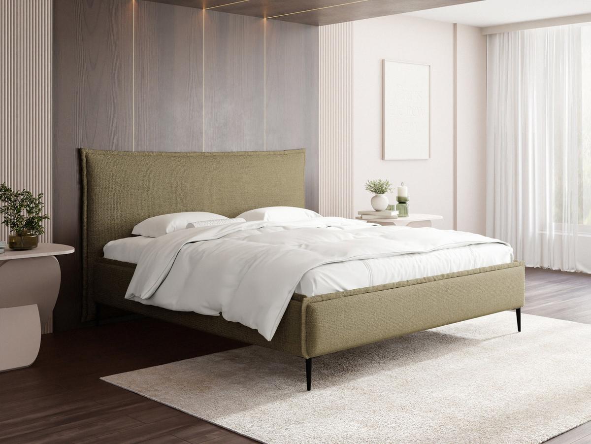 POLSTERBETT Pillow Rise mit Bettkasten, Lattenrost & hohen Metallfüßen in Hell-Olivgrün Chenille 200x200 cm - Birkefarben/Schwarz, Holz/Holzwerkstoff (200/200cm) - WFL GROUP