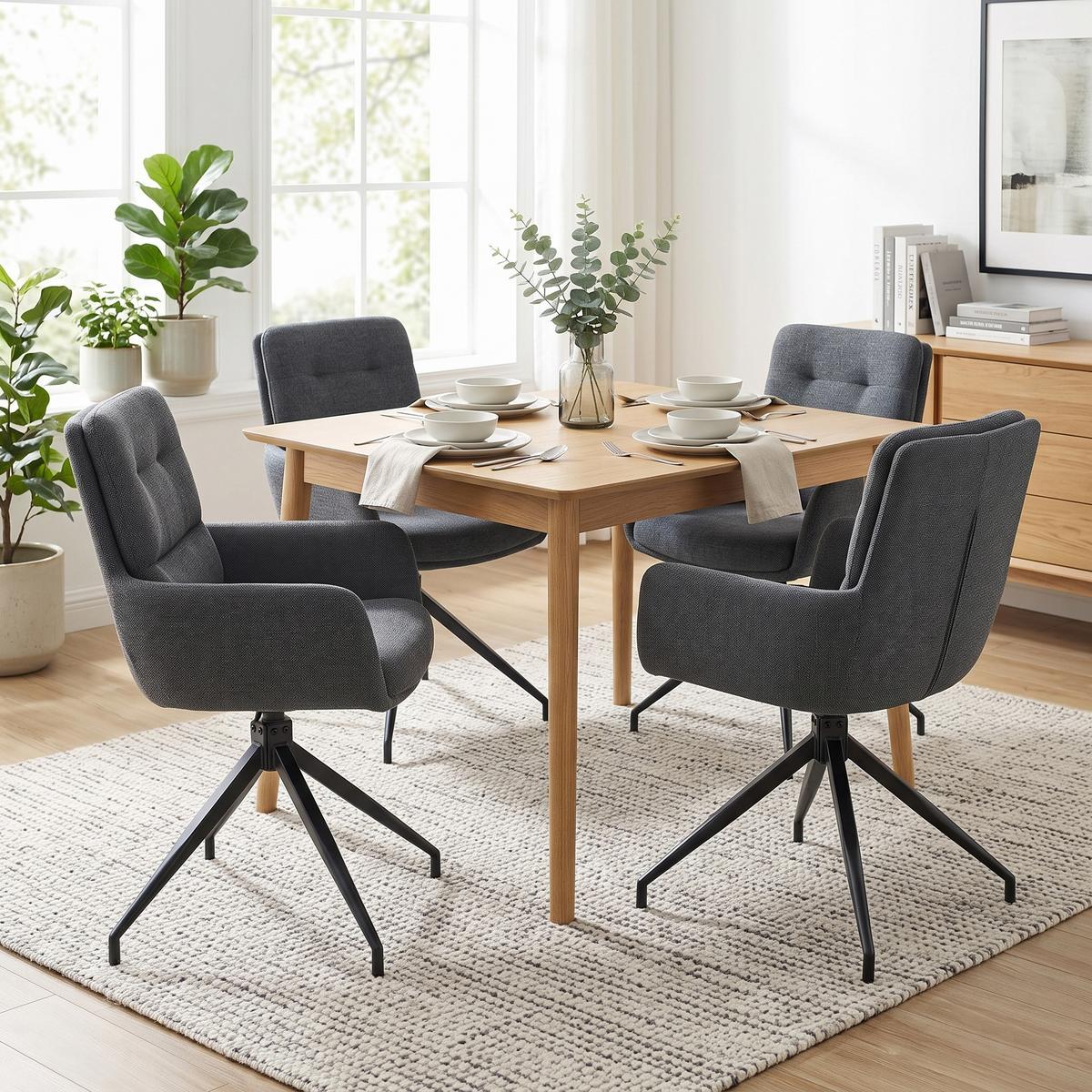 ESSZIMMERSTUHL 2er set stoff leinenoptik gepolstert drehbar metallgestell - Dunkelgrau, Textil (55/85/50cm) - Urban Meuble