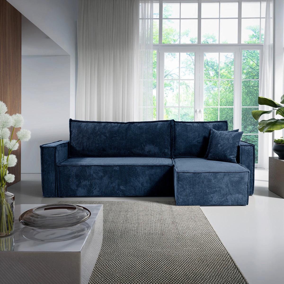 ECKSOFA Ezekiel 3 Sitzplätze Blau - Blau, Holz (236/145cm) - Petits-meubles
