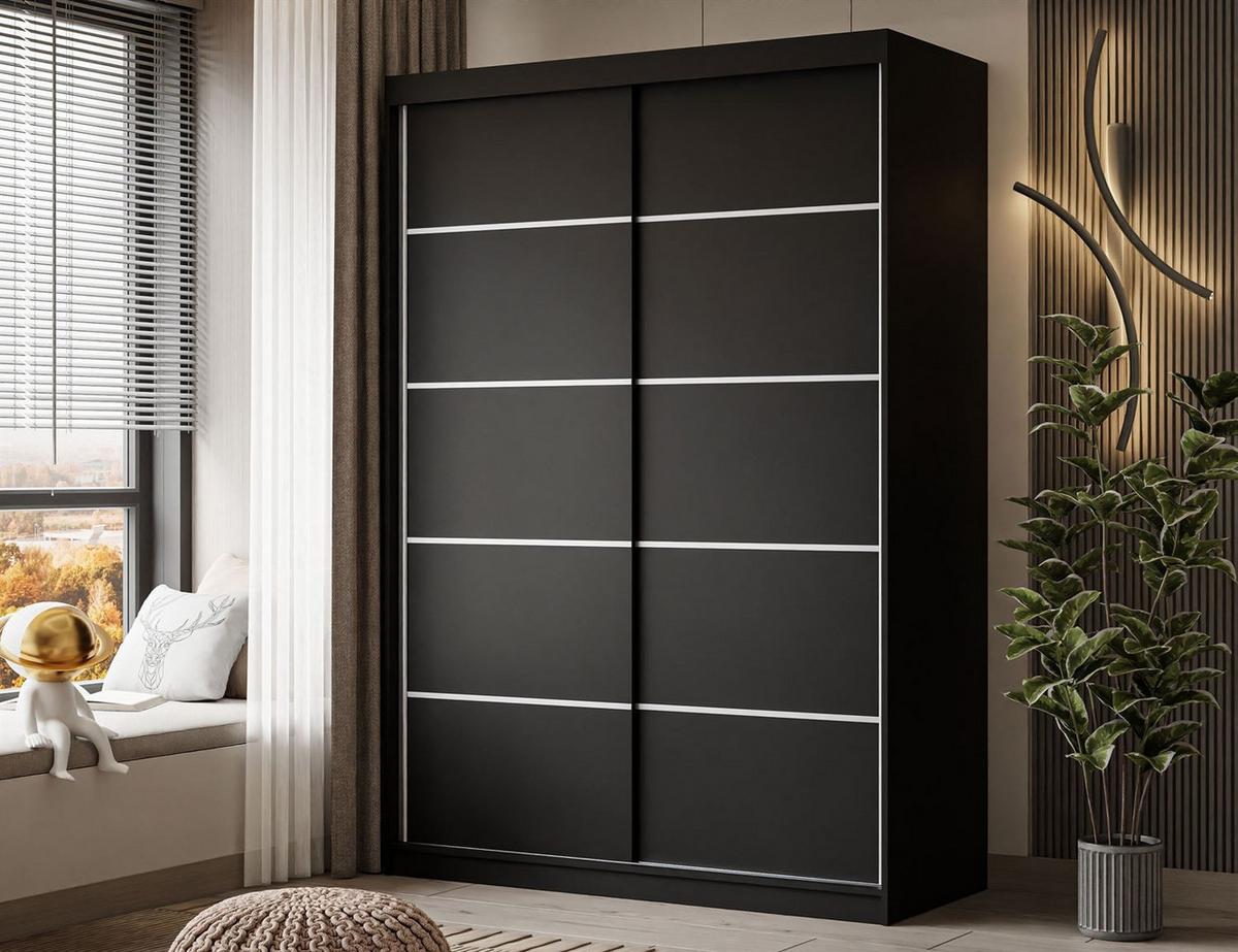 KLEIDERSCHRANK CAMARO PLUS 150 cm Schiebetürenschrank Schwarz - Schwarz, Holzwerkstoff (150/215/59cm) - Lookway