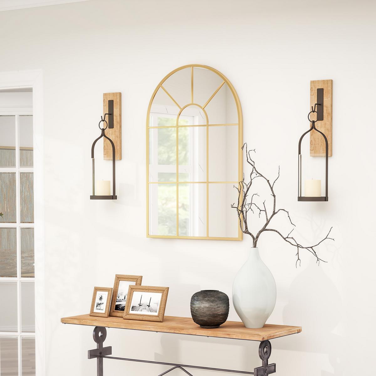 WANDSPIEGEL Fensterspiegel 91 x 60 cm Dekorativ Spiegel mit Metallrahmen Gold - Goldfarben, Glas/Metall (2/60/91cm) - HOMCOM