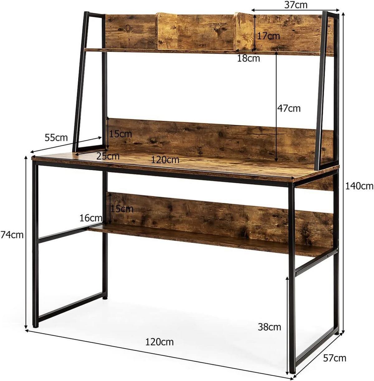 SCHREIBTISCH 140cm Kaffee - Braun, Holz (57/120/140cm) - COSTWAY