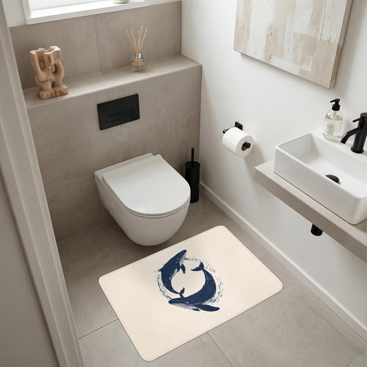 BADEMATTE Wale - Spritzer - Kreis - Dunkelblau 90x60 cm - Dunkelblau, Textil (90/60cm) - OnlyWow