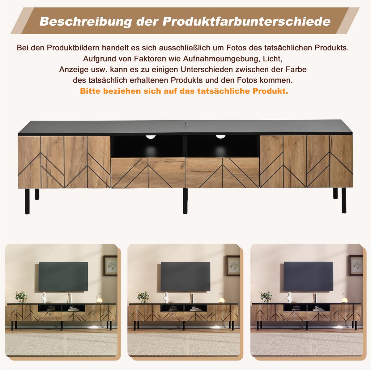 TV-LOWBOARD 180cm Schwarz & Holzoptik mit Türen & Schubladen - Naturfarben, Holzwerkstoff (180/45/40cm) - Urban Meuble