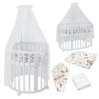 BABYBETT WHITE OVAL 7in1 mit Matratze und Himmelset - Multicolor/Weiß, Holz/Textil (73/125cm) - waldin