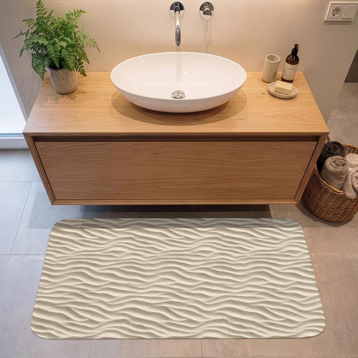 BADEMATTE Sand - Wellen - Beige 120x60 cm - Beige, Textil (120/60cm) - OnlyWow