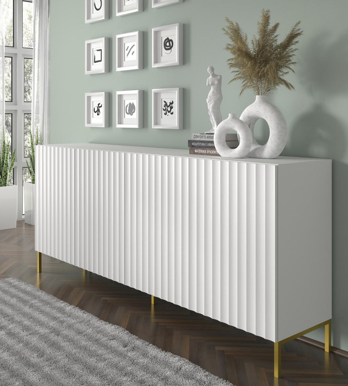 KOMMODE Weiß, Gold 200/87/42 - Weiß, Holzwerkstoff (200/87/42cm) - RAUMHIRSCH FURNITURE