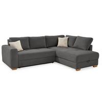 ECKSOFA-DAUERSCHLÄFER Boxspring Federkern Topper Bettkasten, seitenverkehrt montierbar B257/T206/H85 cm, Cord Dunkelgrau / 15211 - Dunkelgrau/Eichefarben, Holz/Textil (257/206cm) - luma-home