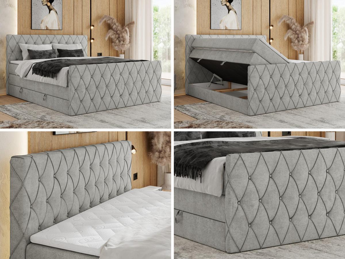 BOXSPRINGBETT MIREN KING DUO 200/200 Hellgrau Struktur - H3 - Hellgrau, Holz/Textil (200/200cm) - MKS