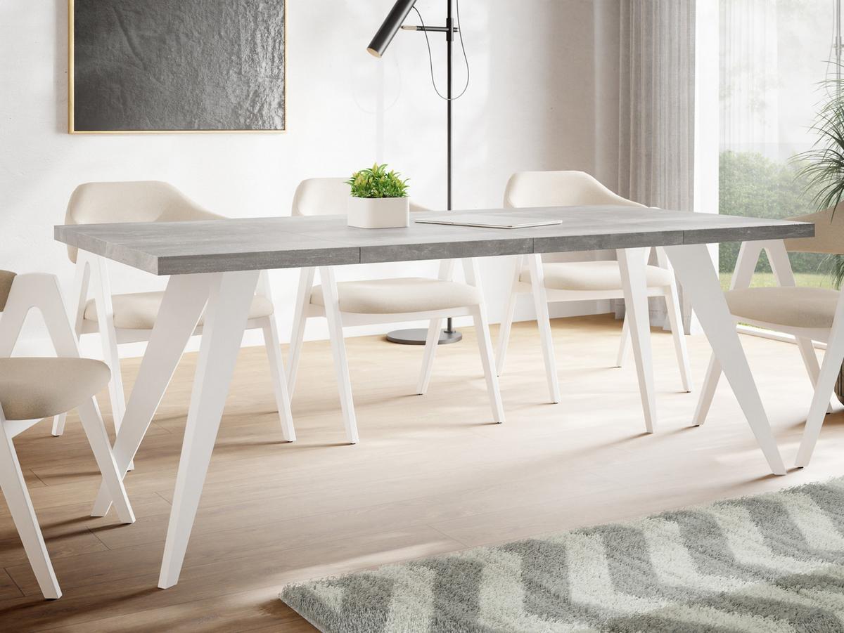 ESSTISCH Quadro quadratischer ausziehbarer, Grauer Beton 100-200/100/76 cm - Hellgrau/Weiß, Holz/Holzwerkstoff (100/200/76cm) - WFL GROUP