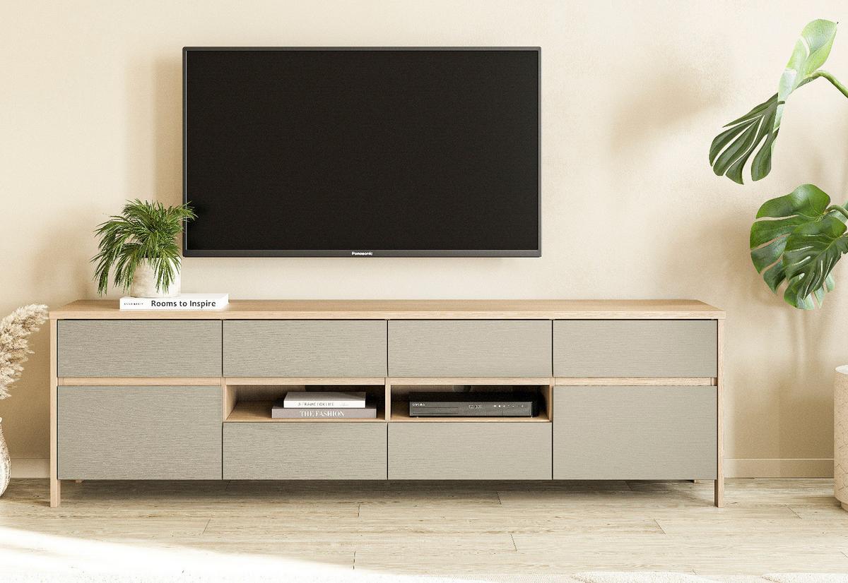 TV-LOWBOARD Salbei grün, Eiche, TV Unterteil skandinavisch 193 cm, Soft-Close - Salbeigrün/Eichefarben, Holzwerkstoff/Metall (193/58/39cm) - Furn.Design